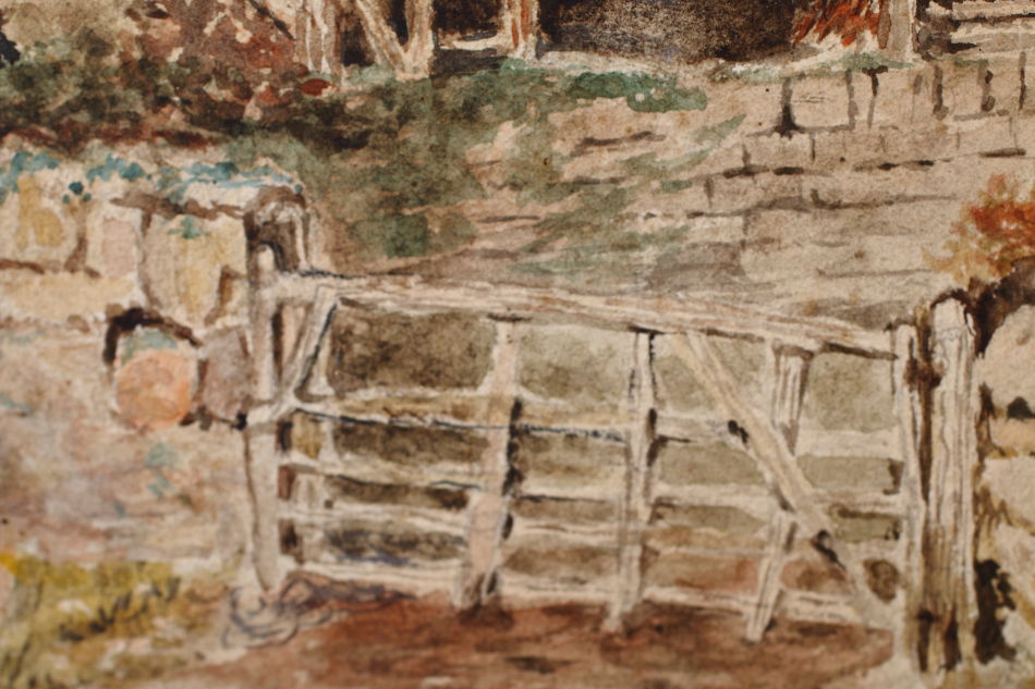 Cattle & Figure by a Rural Cottage / Water Colour 