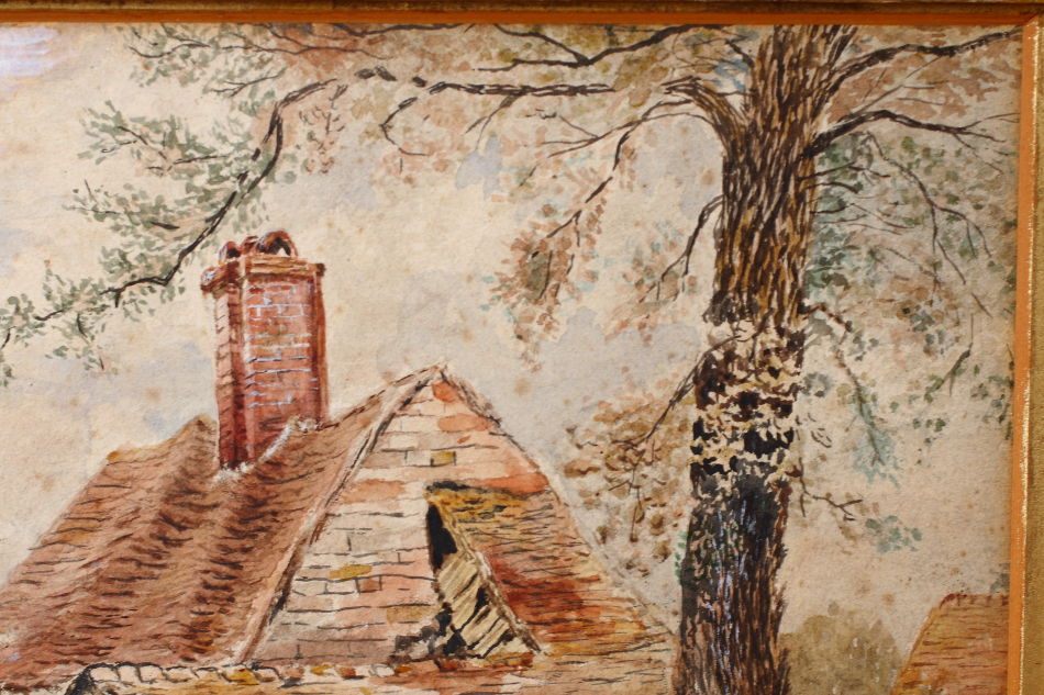 Cattle & Figure by a Rural Cottage / Water Colour 
