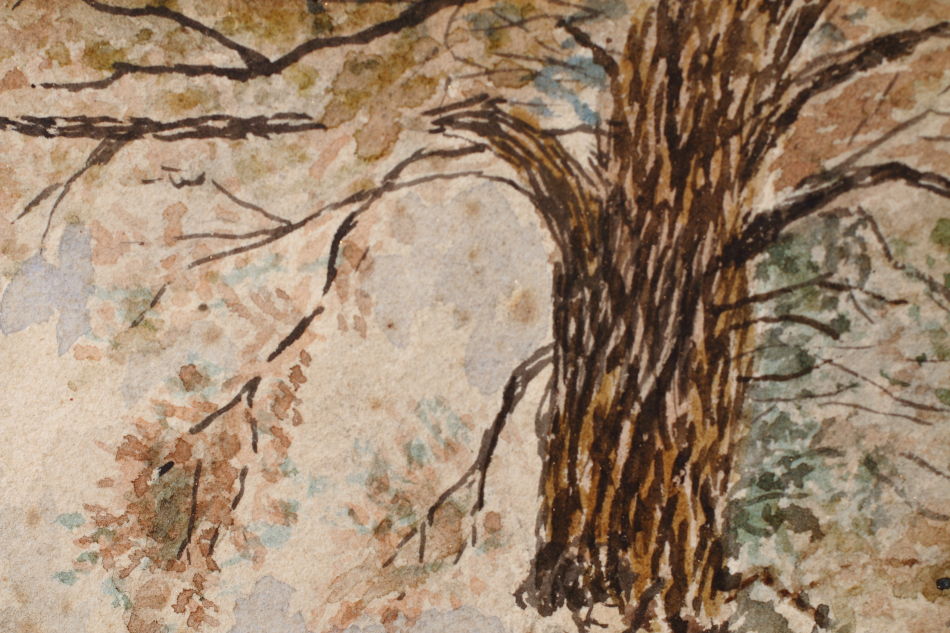 Cattle & Figure by a Rural Cottage / Water Colour 