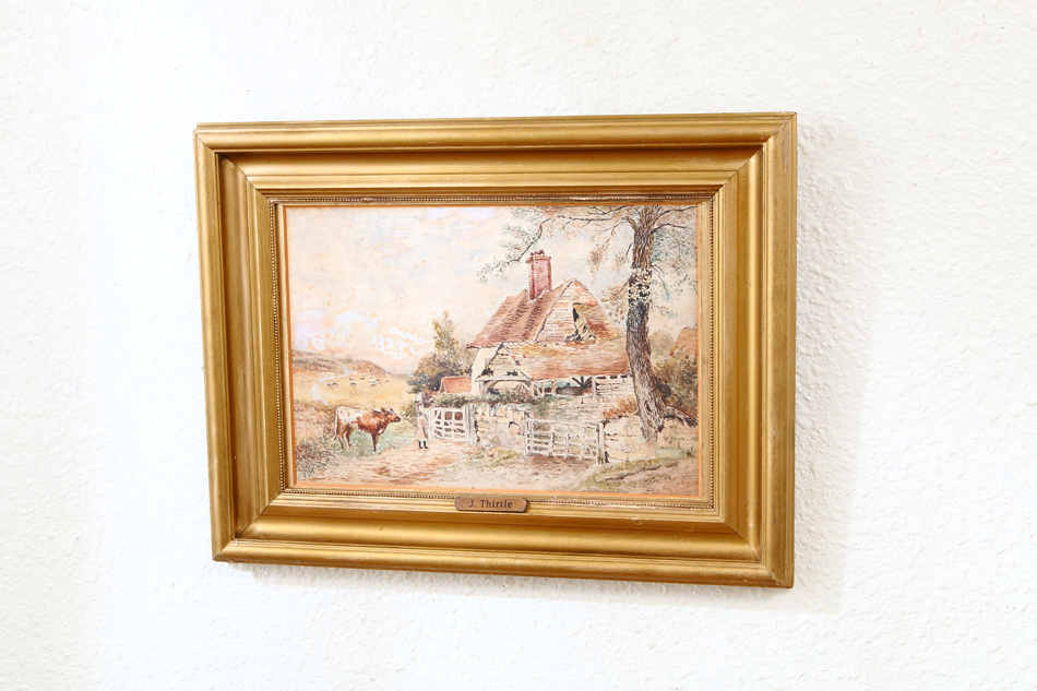Cattle & Figure by a Rural Cottage / Water Colour 