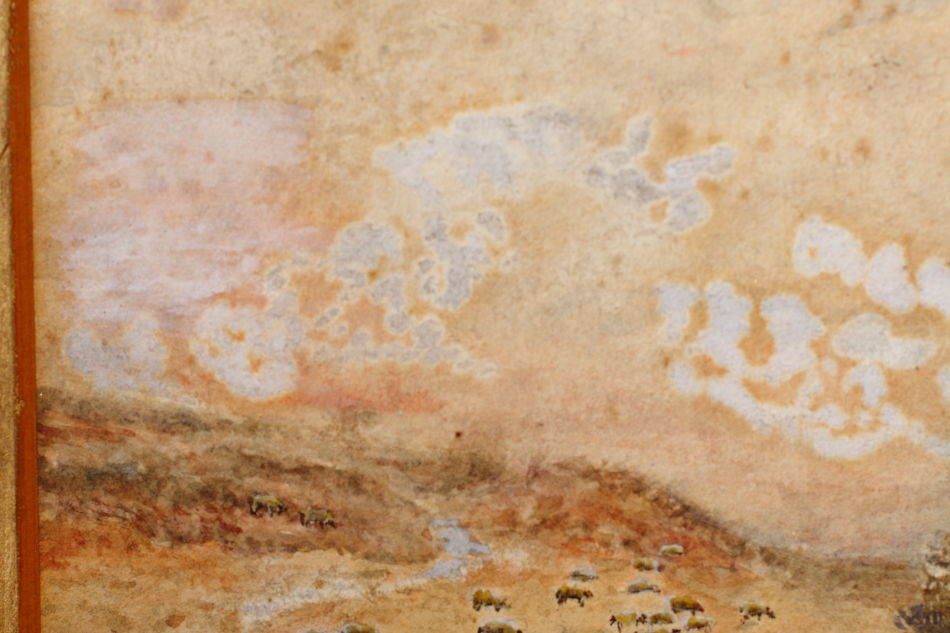 Cattle & Figure by a Rural Cottage / Water Colour 