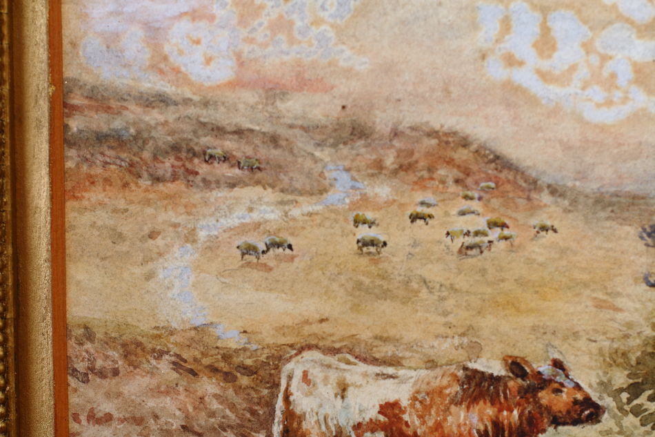 Cattle & Figure by a Rural Cottage / Water Colour 
