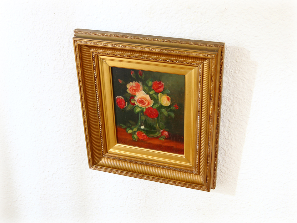 Still life with Roses in a Glass Vase/Oil Painting