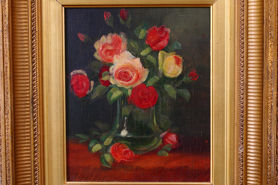 Still life with Roses in a Glass Vase/Oil Painting