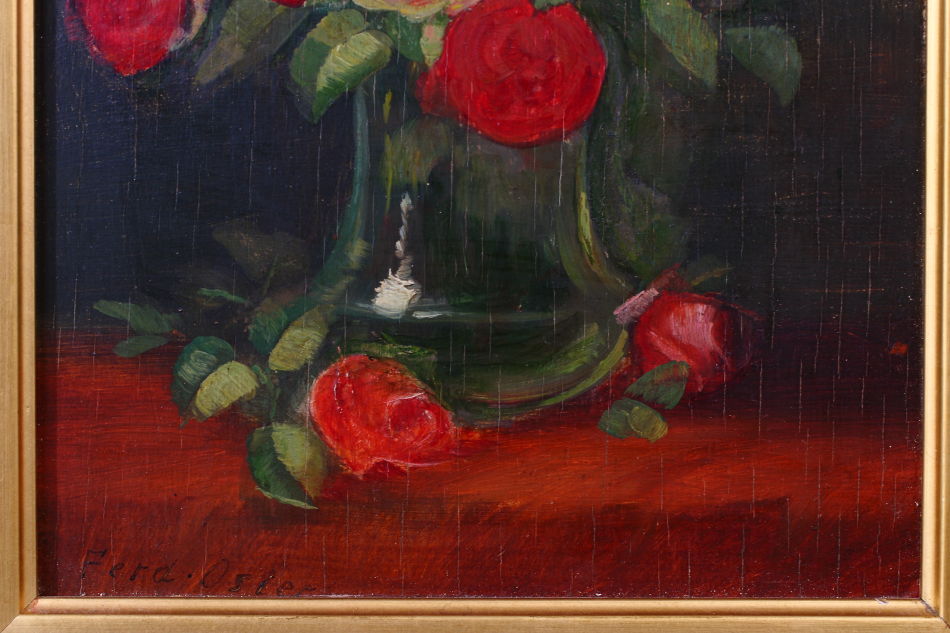 Still life with Roses in a Glass Vase/Oil Painting