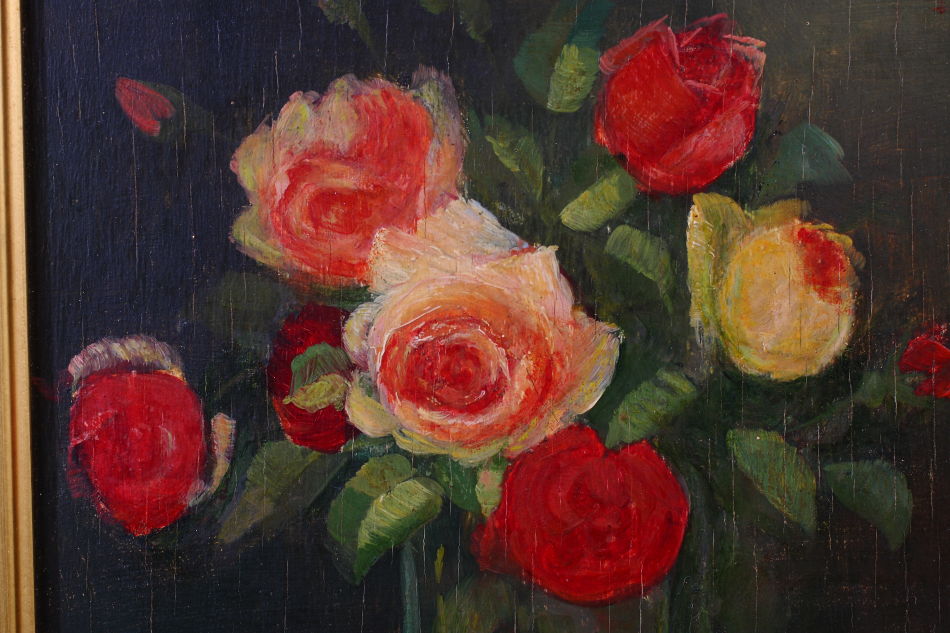 Still life with Roses in a Glass Vase/Oil Painting