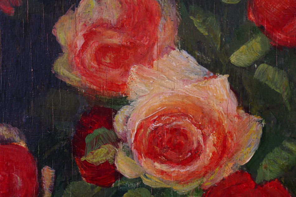 Still life with Roses in a Glass Vase/Oil Painting