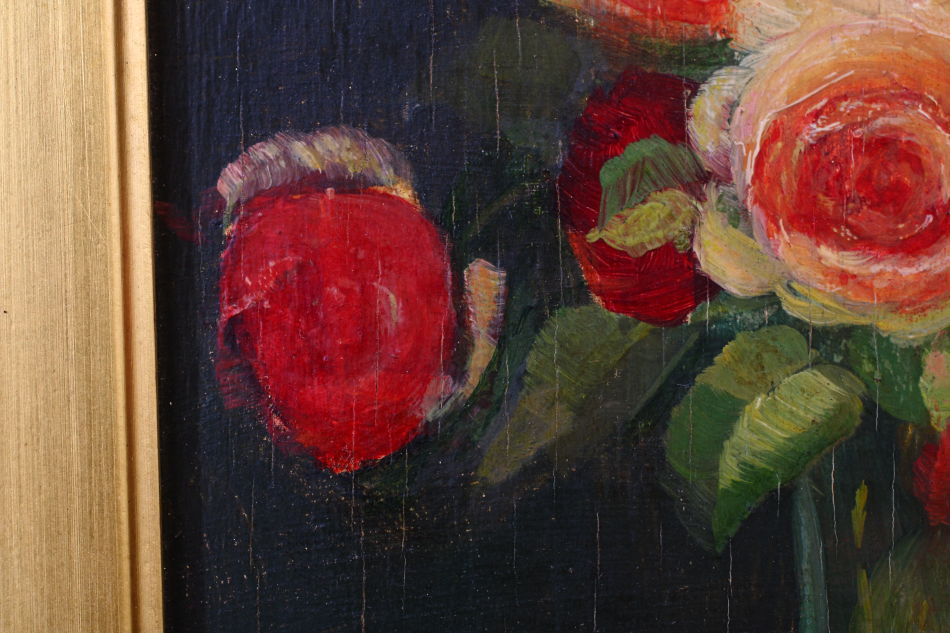 Still life with Roses in a Glass Vase/Oil Painting