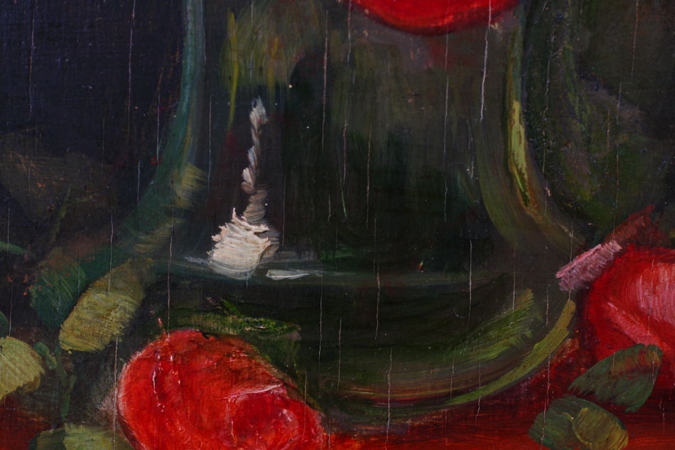 Still life with Roses in a Glass Vase/Oil Painting