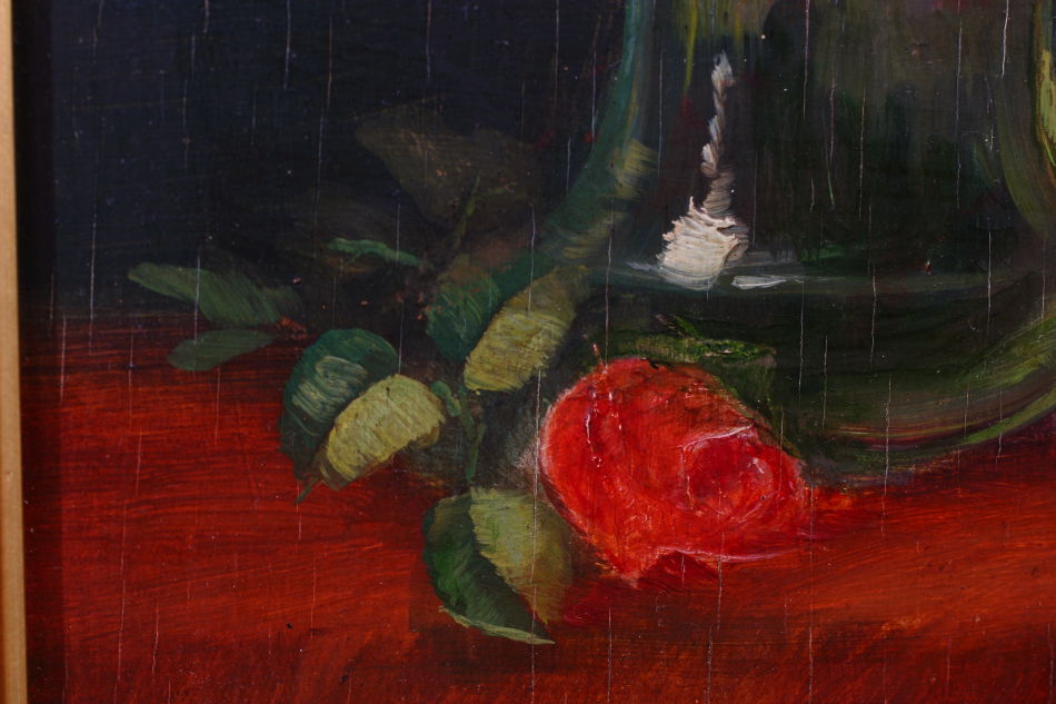 Still life with Roses in a Glass Vase/Oil Painting