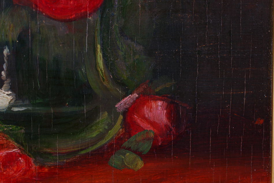 Still life with Roses in a Glass Vase/Oil Painting