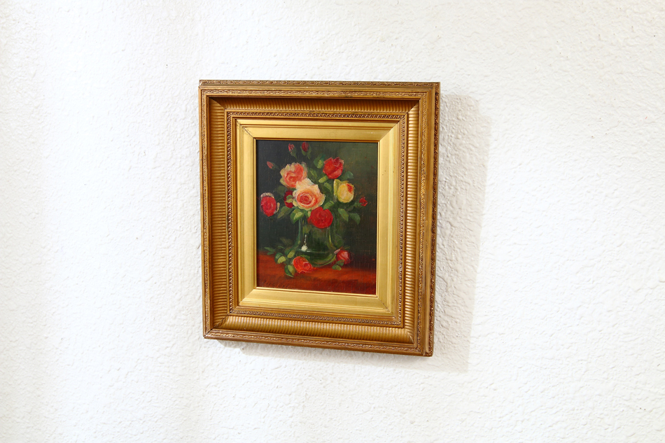 Still life with Roses in a Glass Vase/Oil Painting