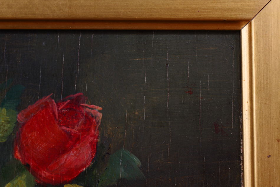 Still life with Roses in a Glass Vase/Oil Painting