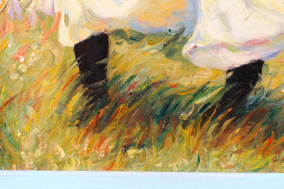 Woman and child standing in grassland/Oil Painting