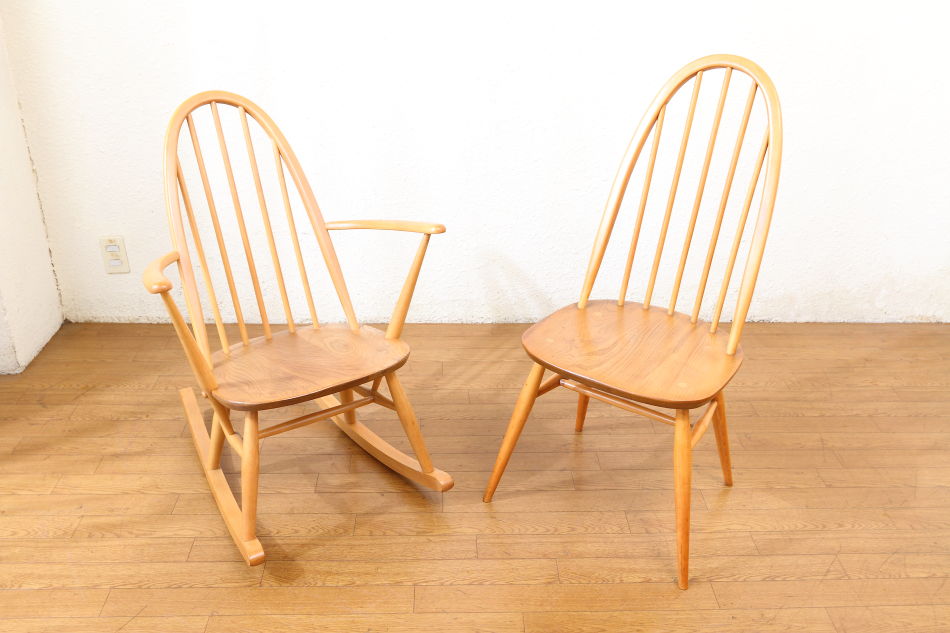 美品】ERCOL チェアメーカーズ ロッキングチェア クッション付き-