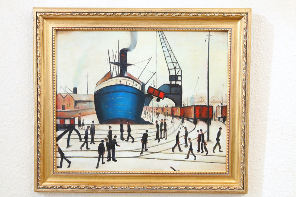 Cranes and Ships, Glasgow Docks / Oil Painting