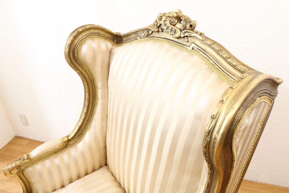ルイ15世Louis XVスタイル ゴールドギルト コンフェショナル ウィングチェア