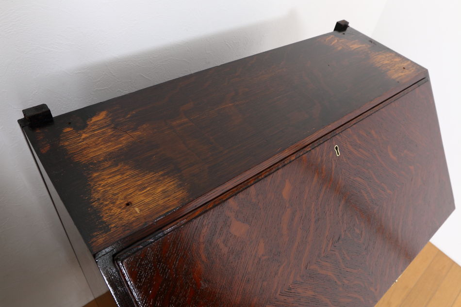 クイーンアンスタイル イングランドオーク ドームトップビューローブックケース