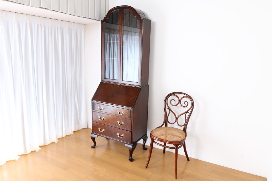 クイーンアンスタイル イングランドオーク ドームトップビューローブックケース