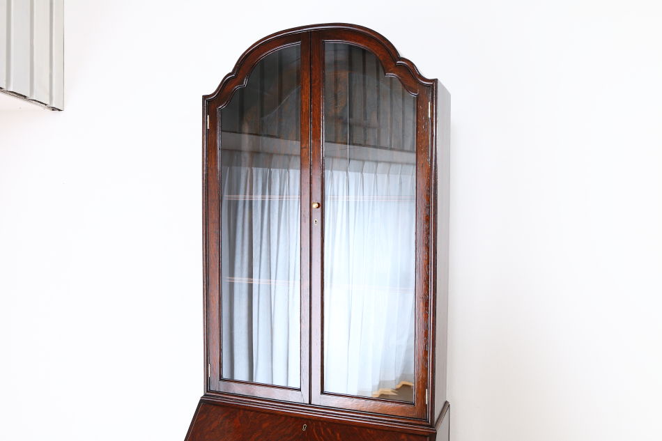 クイーンアンスタイル イングランドオーク ドームトップビューローブックケース