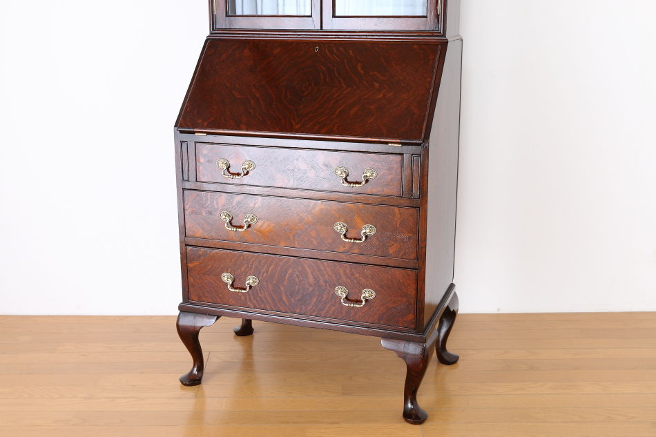 クイーンアンスタイル イングランドオーク ドームトップビューローブックケース