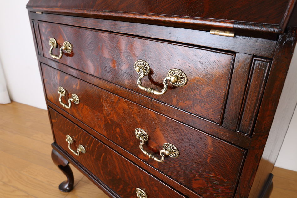 クイーンアンスタイル イングランドオーク ドームトップビューローブックケース