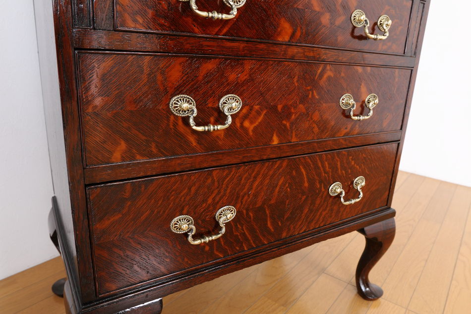 クイーンアンスタイル イングランドオーク ドームトップビューローブックケース