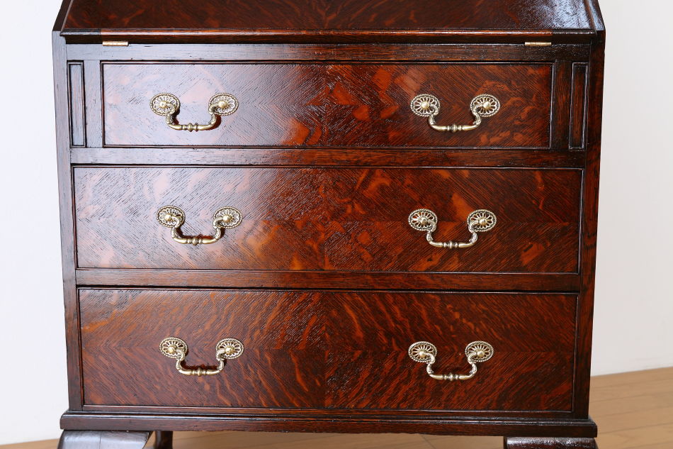 クイーンアンスタイル イングランドオーク ドームトップビューローブックケース