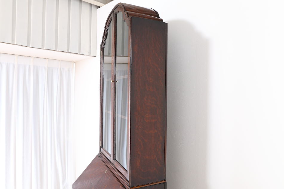 クイーンアンスタイル イングランドオーク ドームトップビューローブックケース