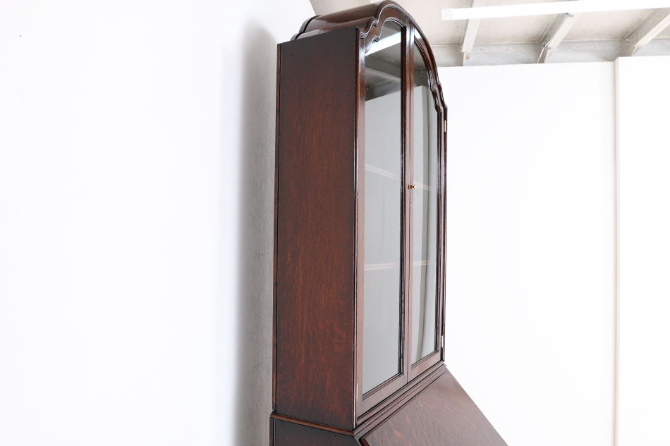 クイーンアンスタイル イングランドオーク ドームトップビューローブックケース