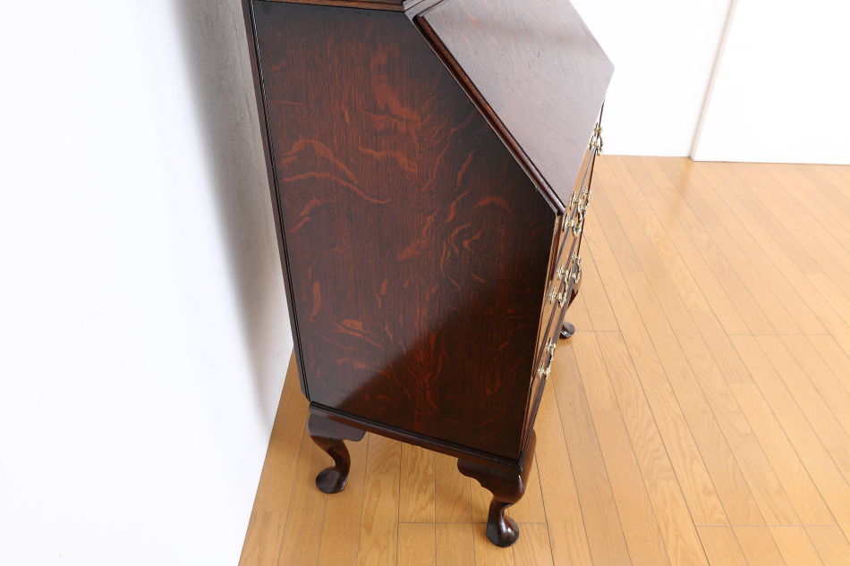 クイーンアンスタイル イングランドオーク ドームトップビューローブックケース