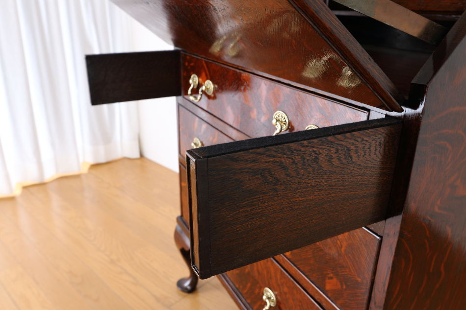 クイーンアンスタイル イングランドオーク ドームトップビューローブックケース