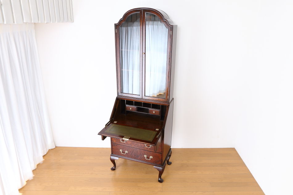 クイーンアンスタイル イングランドオーク ドームトップビューローブックケース