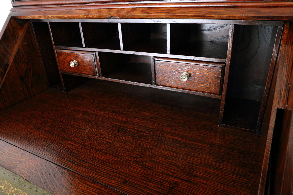 クイーンアンスタイル イングランドオーク ドームトップビューローブックケース