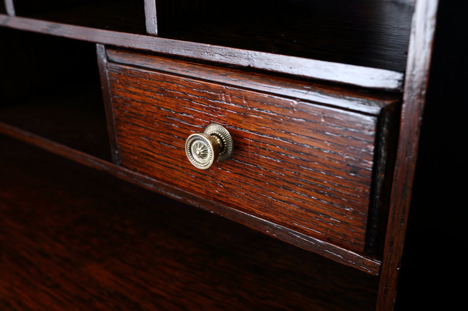 クイーンアンスタイル イングランドオーク ドームトップビューローブックケース