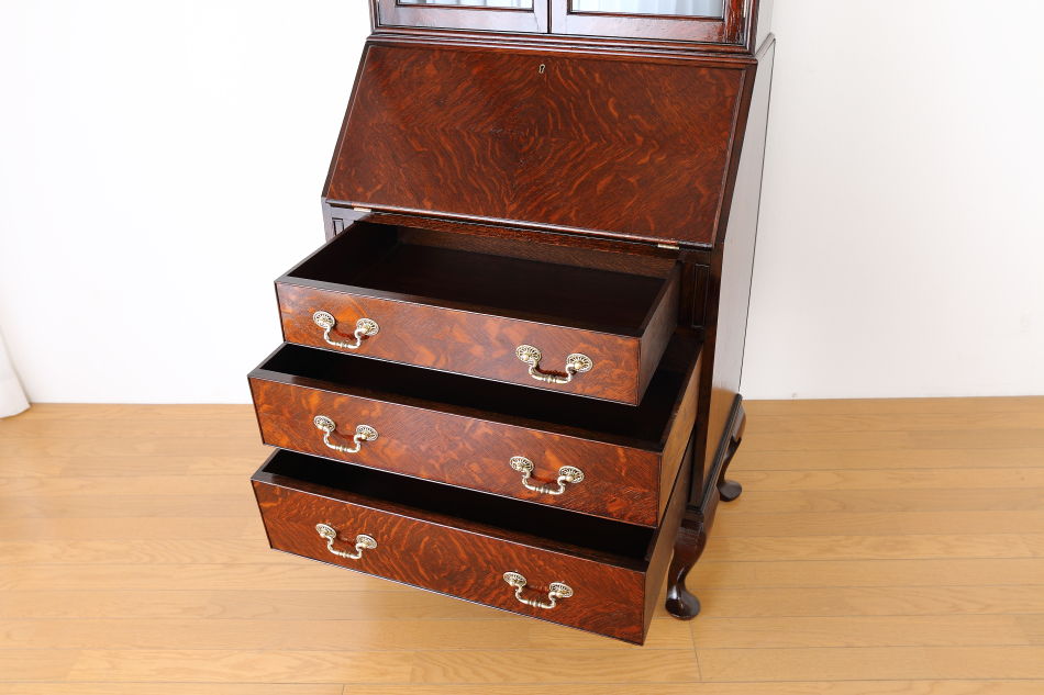 クイーンアンスタイル イングランドオーク ドームトップビューローブックケース