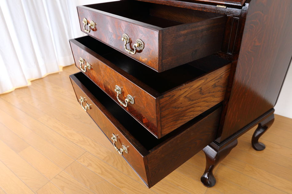 クイーンアンスタイル イングランドオーク ドームトップビューローブックケース