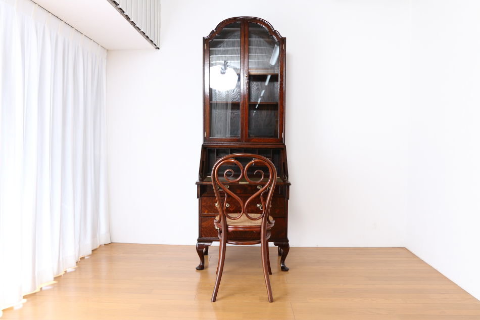 クイーンアンスタイル イングランドオーク ドームトップビューローブックケース