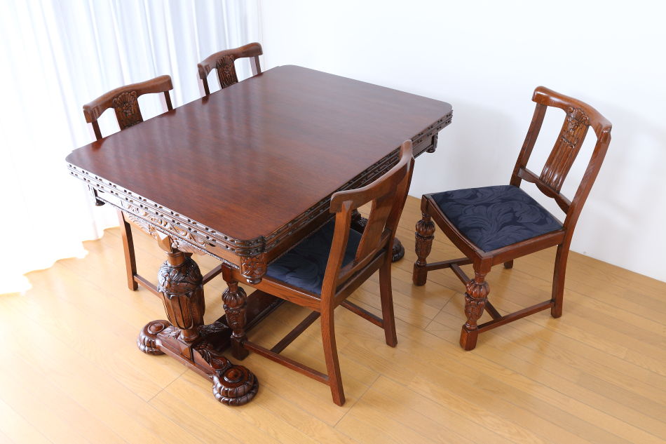 スーパークオリティフローラル&バルボス チューダーオーク ダイニング5点セット