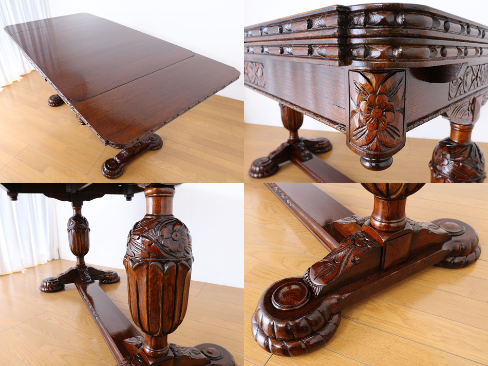 スーパークオリティ フローラル&バルボス チューダーオーク ドローリーフダイニングテーブル