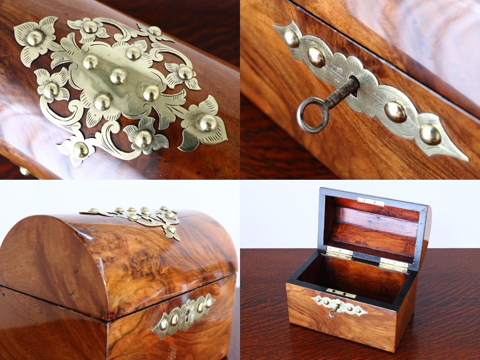 アーリーヴィクトリアン ブラス&バールウォルナット ジュエリーボックス