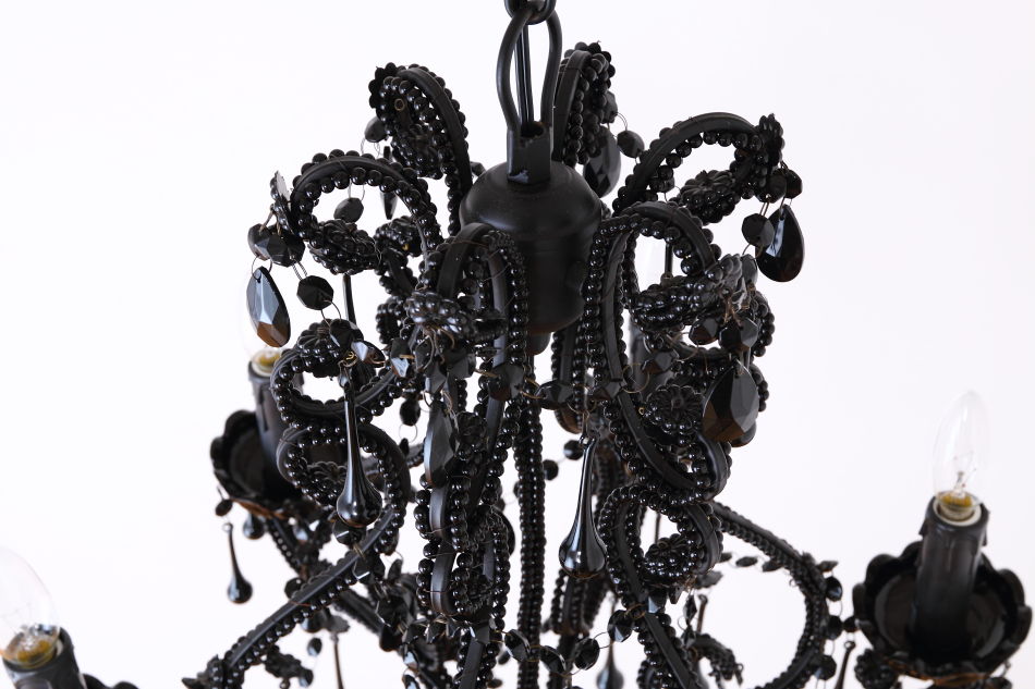 ブラッククリスタル ビーズ&ドロップ ケージスタイル シャンデリア(6灯)