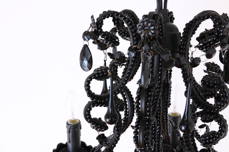 ブラッククリスタル ビーズ&ドロップ ケージスタイル シャンデリア(6灯)