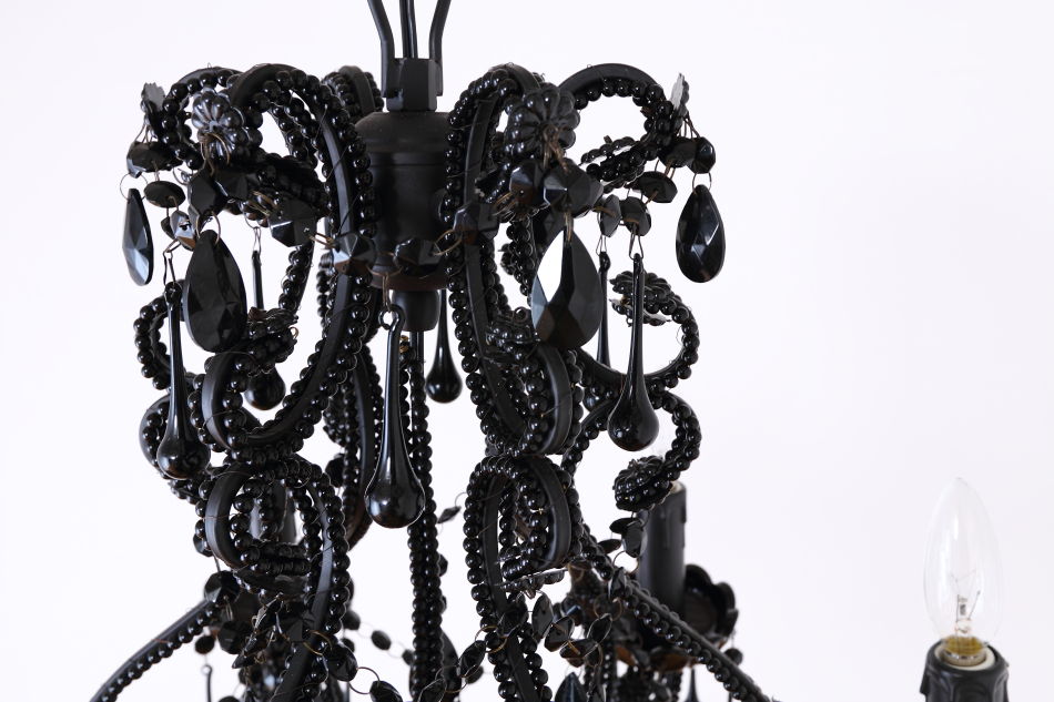 ブラッククリスタル ビーズ&ドロップ ケージスタイル シャンデリア(6灯)