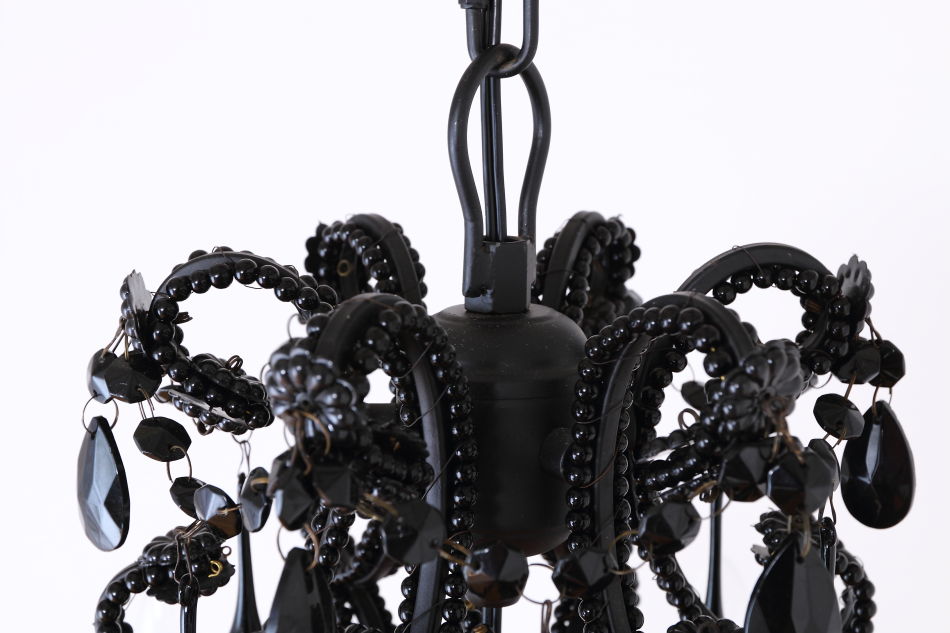 ブラッククリスタル ビーズ&ドロップ ケージスタイル シャンデリア(6灯)