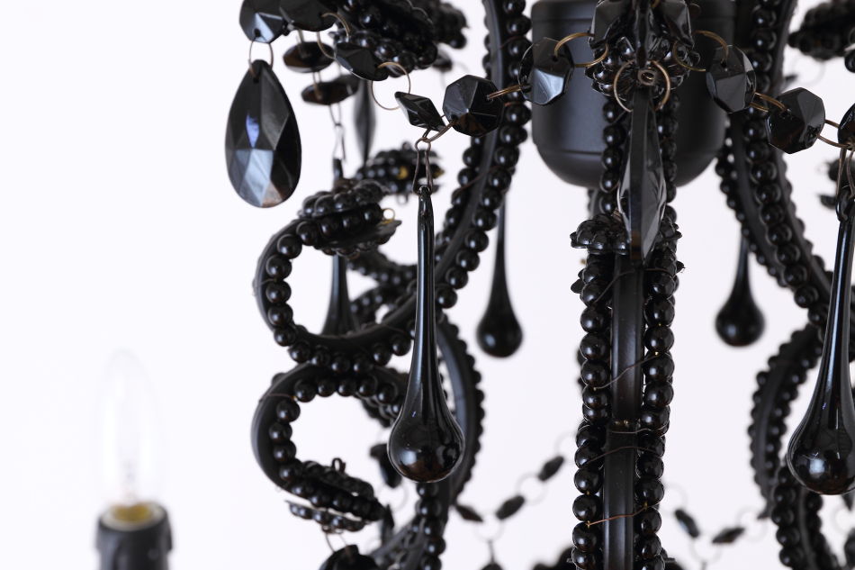 ブラッククリスタル ビーズ&ドロップ ケージスタイル シャンデリア(6灯)