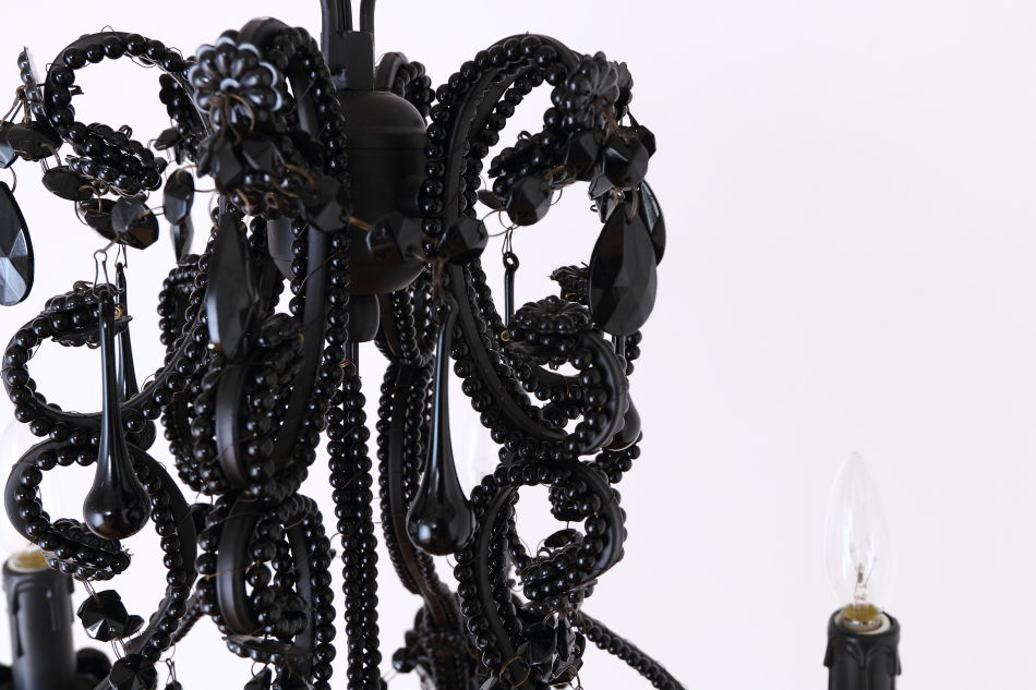 ブラッククリスタル ビーズ&ドロップ ケージスタイル シャンデリア(6灯)