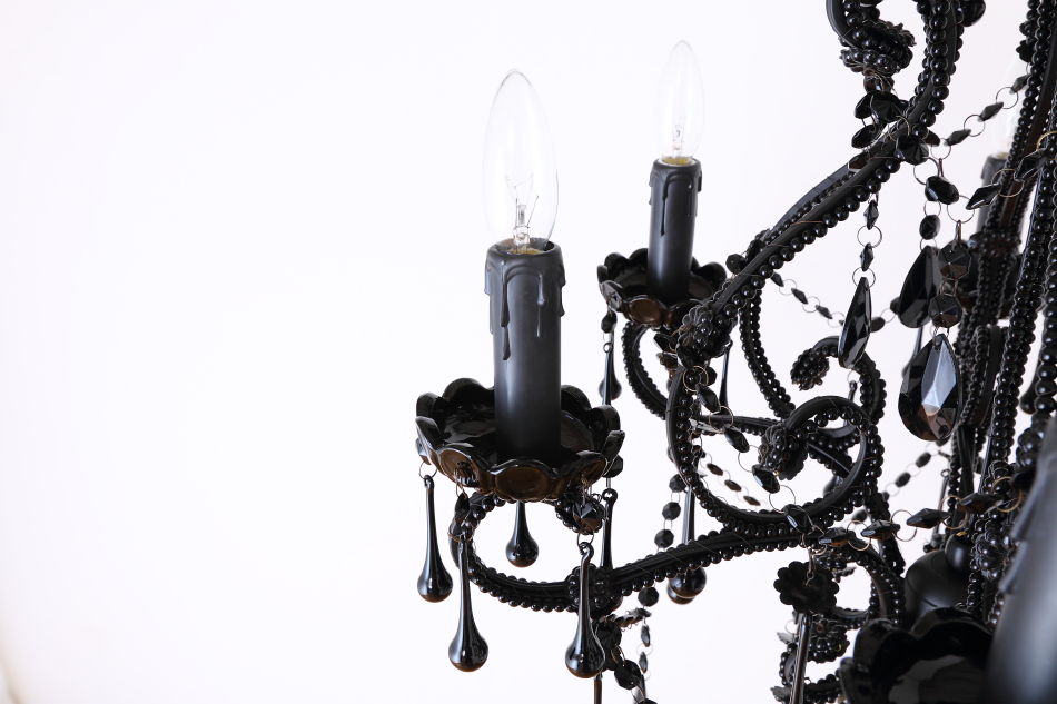 ブラッククリスタル ビーズ&ドロップ ケージスタイル シャンデリア(6灯)