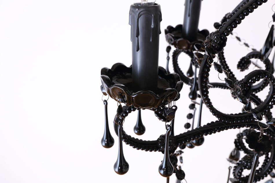 ブラッククリスタル ビーズ&ドロップ ケージスタイル シャンデリア(6灯)