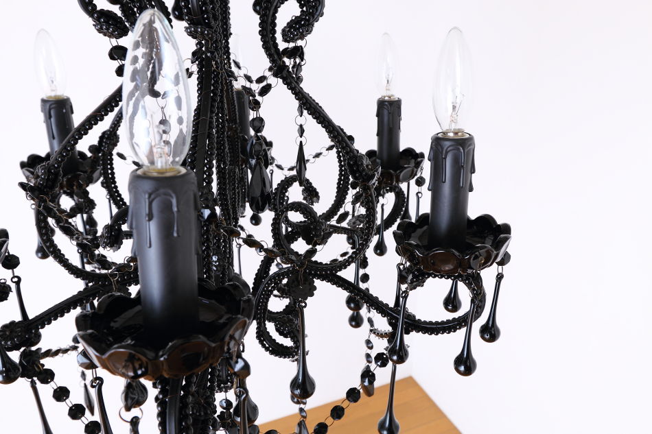 ブラッククリスタル ビーズ&ドロップ ケージスタイル シャンデリア(6灯)